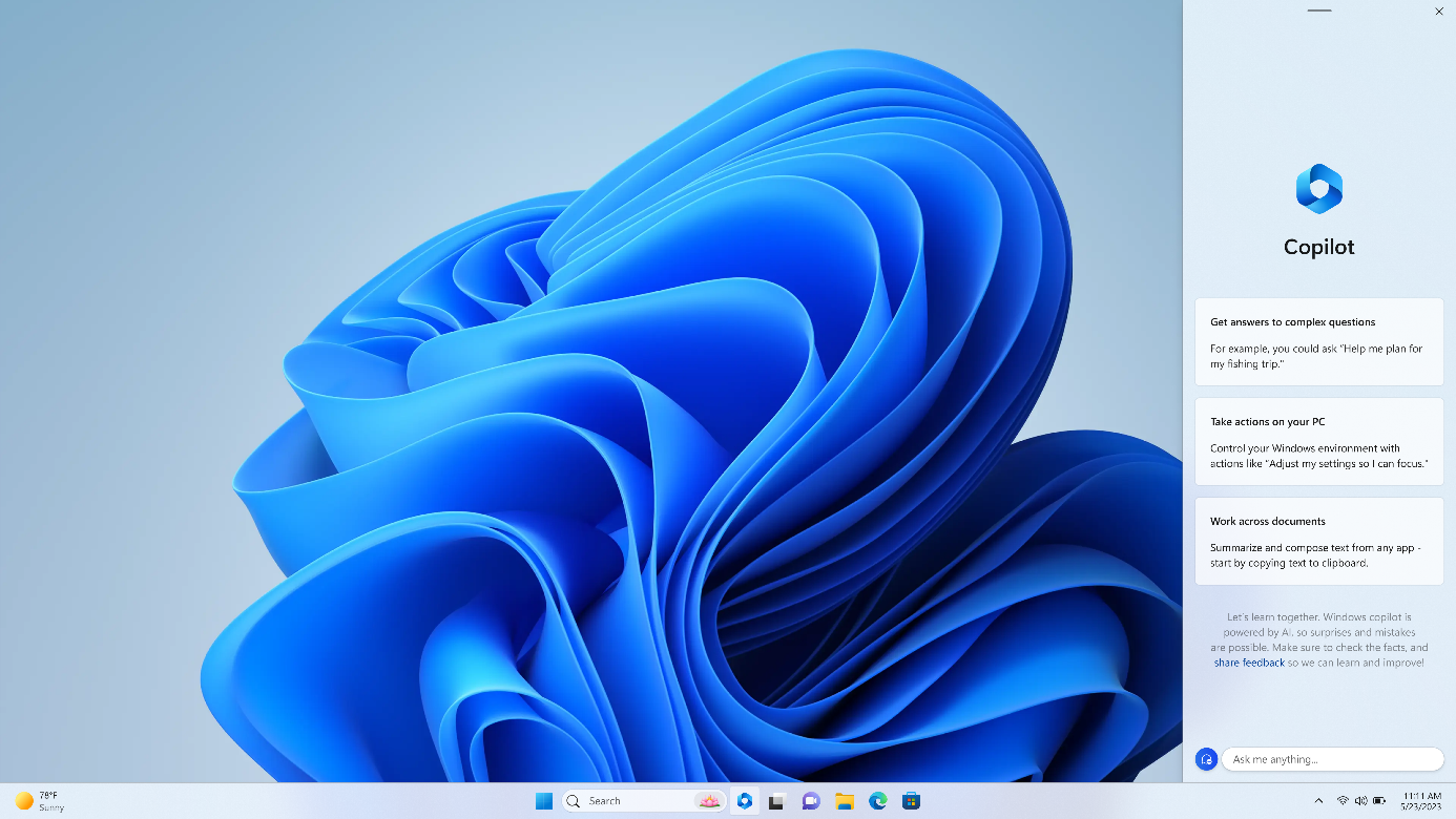 Capture d'écran de Windows Copilot dans Windows 11